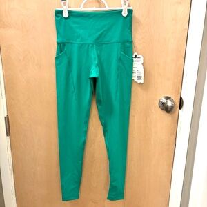 Love & Sports Vibrant Green Leggings Pilates Yoga Washable 3 Pockets Nylon Blend